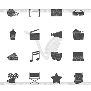 Cinema silhouettes icons set - royalty-free vector image