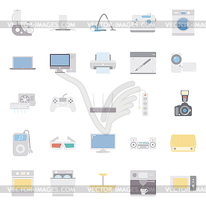 Home electrical appliances color flat icon set - vector image