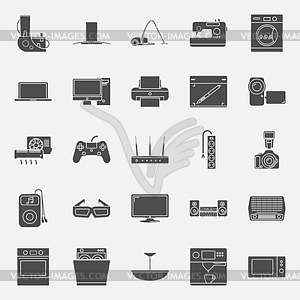 Home electrical appliances silhouettes icon set - vector clipart