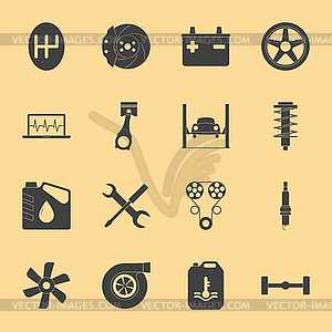 Car service silhouette icons set - vector image