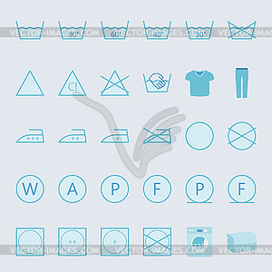 Washing and ironing clothes color flat icon set - vector image