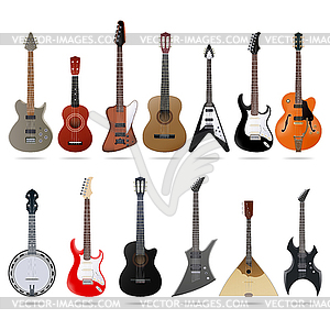 Acoustic and electric guitars set - vector EPS clipart