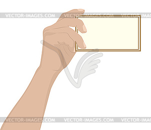 Ma`s hand holding blank card - royalty-free vector clipart