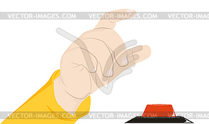 Child hand and red button - vector clipart