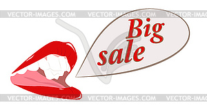 Female mouth with words big sale - vector clipart