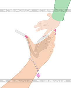 Hands of mother and child - vector clipart