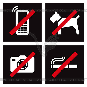 Нет Курение, нет Фотография, ни собак, мобильный телефон - изображение в векторе