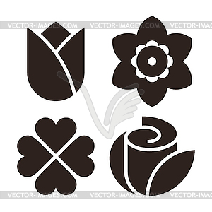 Flower icon set - tulip, narcissus, clover and rose - vector clipart