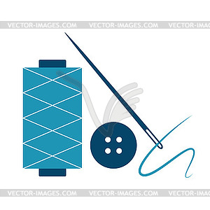 Needle, thread and button - vector image