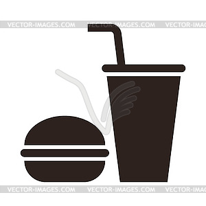 Fast food. Hamburger and drink icon - white & black vector clipart