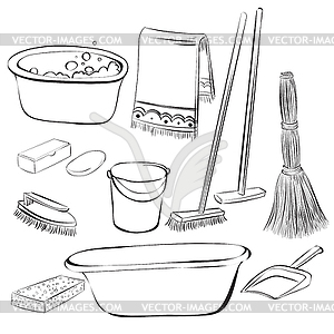 Tools with things for cleaning and wash - vector clipart