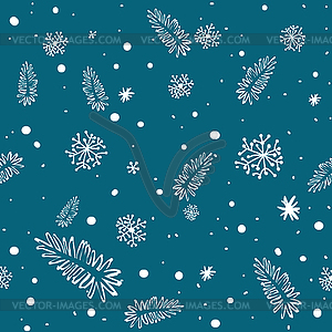 Seamless doodle with snowflakes and branches - vector clipart