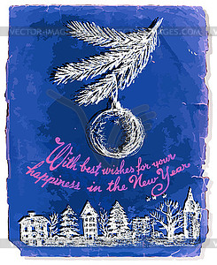 Ретро Урожай рождественская открытка на старом синем годовых - цветной векторный клипарт