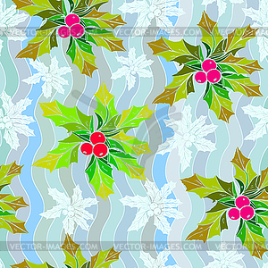 Seamless pattern with mistletoe. Original fl - vector image