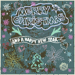 Christmas Card on Chalkboard - . Chalk l - vector image