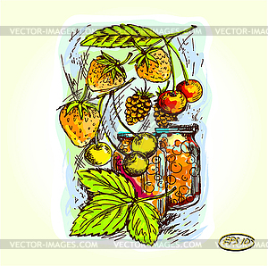 Stylized image сanning jars with jam, compote.  - vector clipart