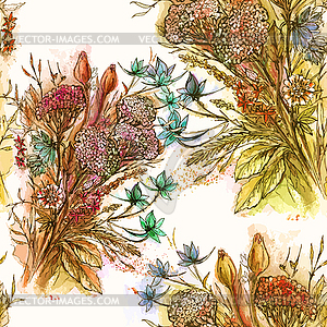 Seamless pattern watercolor bouquet Flowers - vector clipart