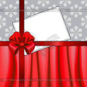 Christmas card with red ribbon and textile - vector clip art