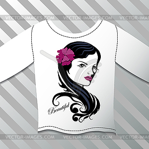 Shirt with graphic beautiful girl - vector clipart