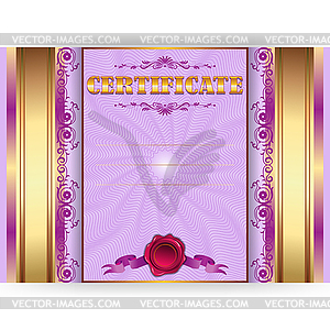 Horizontal royal gold certificate with lace ornate - vector image