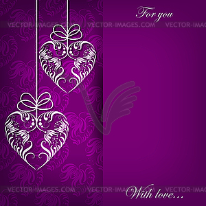 Card with ornament with hearts - vector image