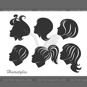 Silhouettes of women with hairstyles for design - vector clip art