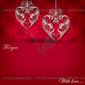 Creeting card with ornament with hearts - vector image