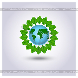 Ecology icon green planet - vector image