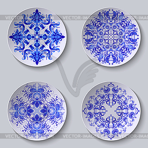 Set of floral circular plates - vector clip art