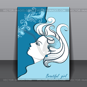 Beautiful girl in profile with shadow - vector image