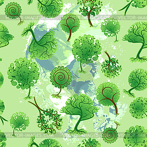 Seamless background of decorative trees - vector clip art