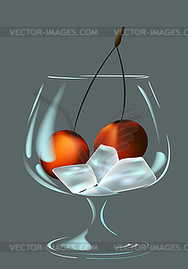 Wineglass, ice and cherry - vector image