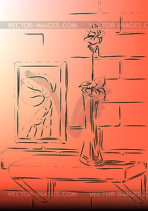 Rose against brick wall - vector clipart / vector image