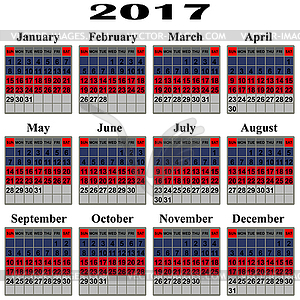 Calendar for 2017 year - vector EPS clipart