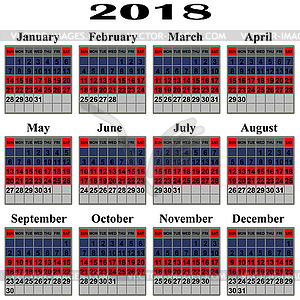 Календарь на 2018 год - цветной векторный клипарт