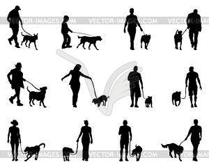 Люди и собаки - клипарт в векторном виде