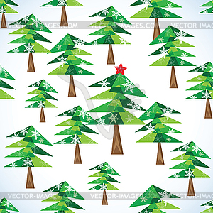 Green Christmas fir trees seamless background - vector clipart