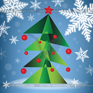 Green Christmas fir tree in forest under snowfall - vector clipart