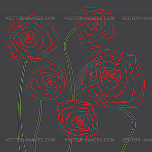 Poppy flowers on gray background - color vector clipart