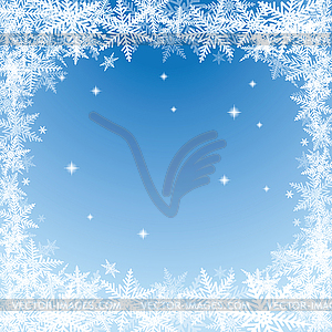 Christmas snowflakes on blue background - color vector clipart