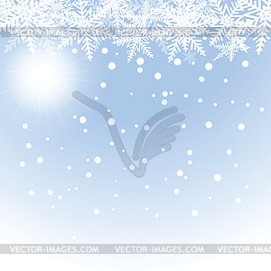 Christmas snowflakes and sun on blue background - vector image