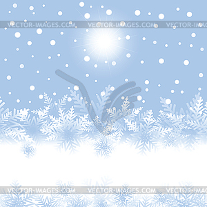 Christmas snowflakes and sun on blue background - royalty-free vector clipart