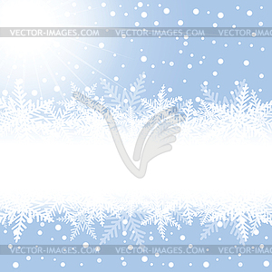 Christmas snowflakes and sun on blue background - vector image