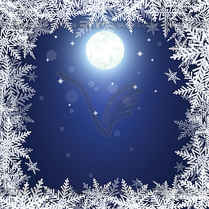 Christmas snowflakes and sun on dark blue background - vector clipart