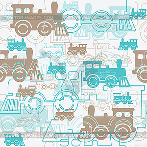 Seamless background with steam locomotives - vector image