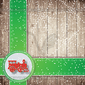 Steam locomotive, green tapes and snowflakes on - vector clipart