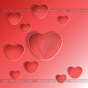 Heart shapes on red background - vector clipart