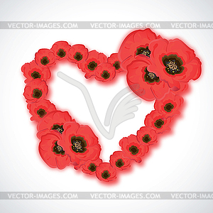 Heart shape made of poppy flowers - vector clipart