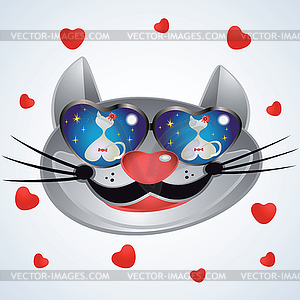 Smiling muzzle cat with glasses - royalty-free vector image