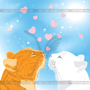 Two beloved cats on sky background - vector clip art